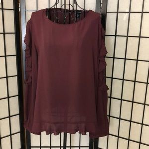 Cynthia Rowley Burgundy Ruffle Long Sleeve Blouse